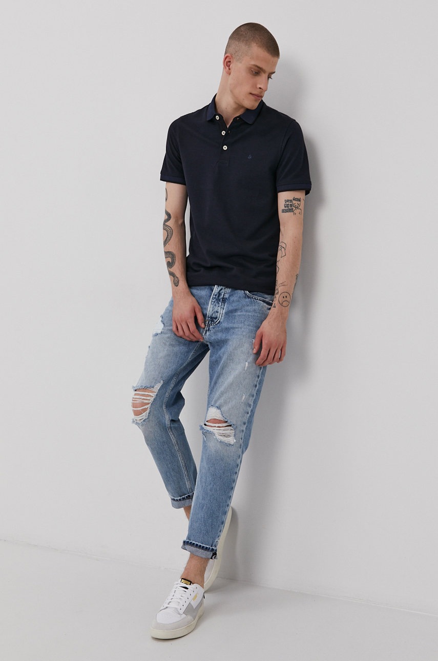 

Поло Jack & Jones цвет синий гладкий