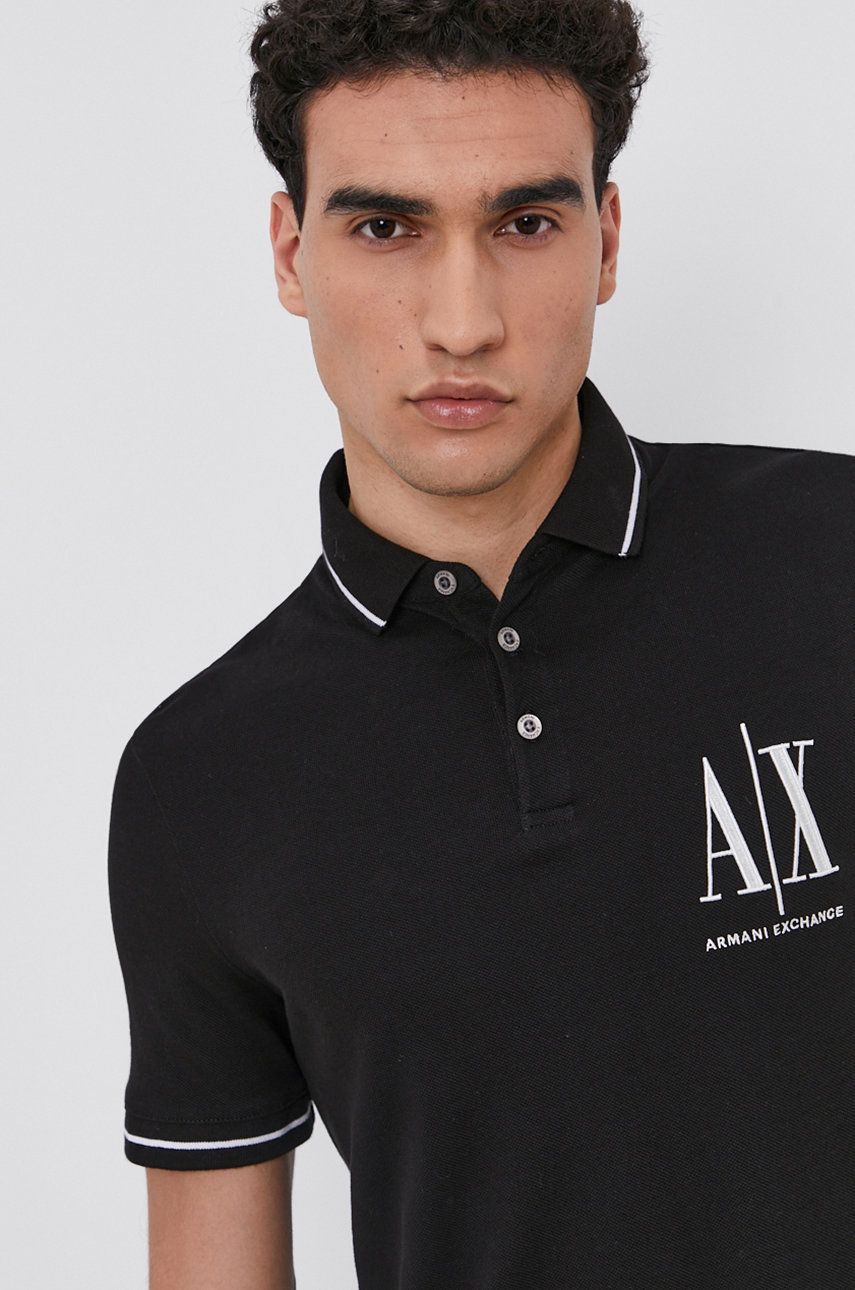 Armani Exchange Tricou Polo bărbați, culoarea negru, cu imprimeu answear.ro