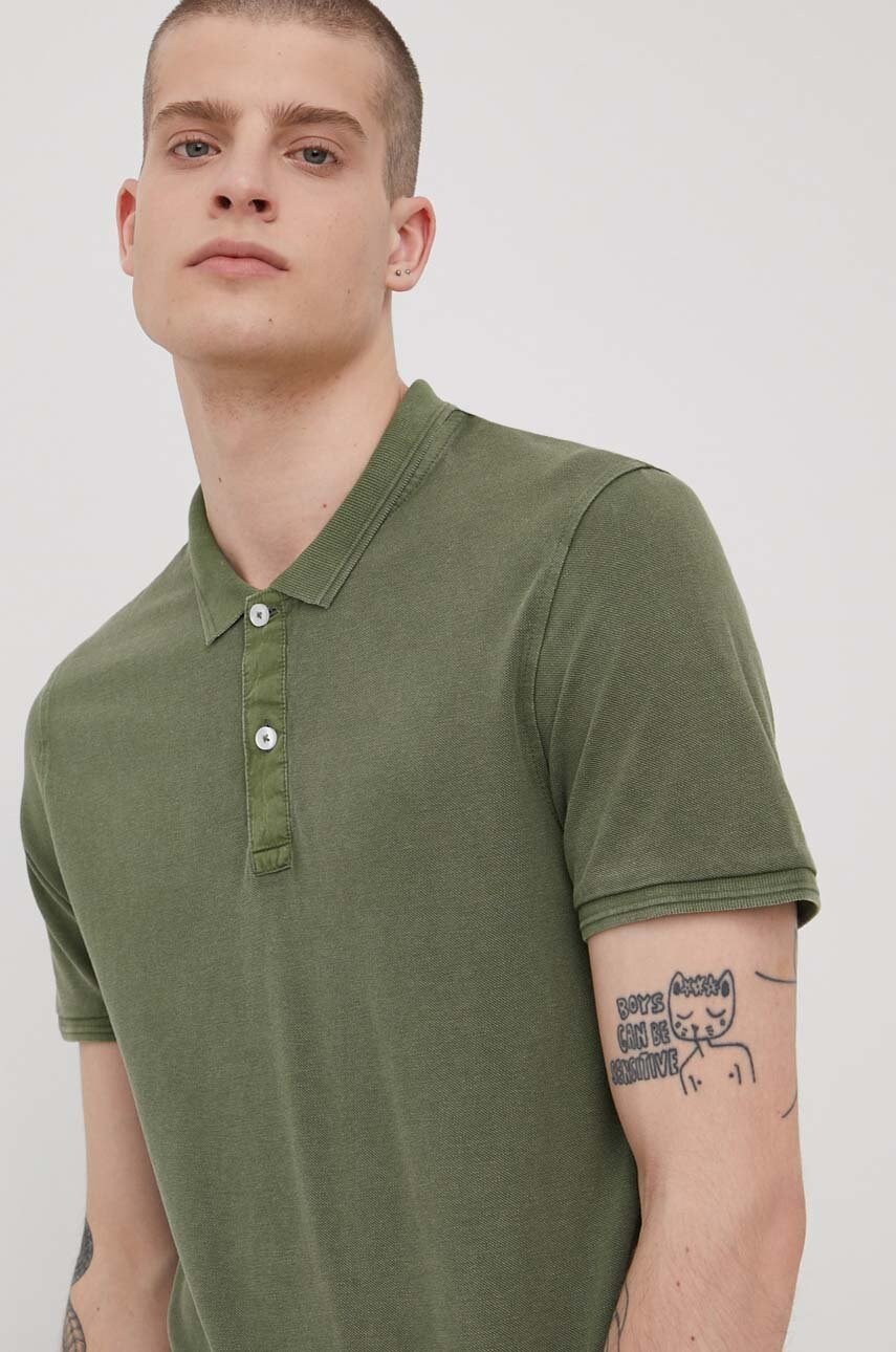 Only & sons polo de bumbac culoarea verde, neted