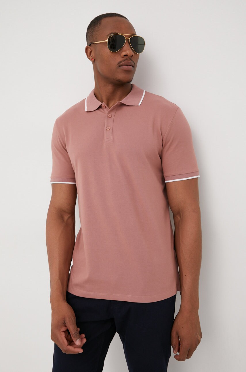 Only & sons tricou polo barbati, culoarea roz, neted