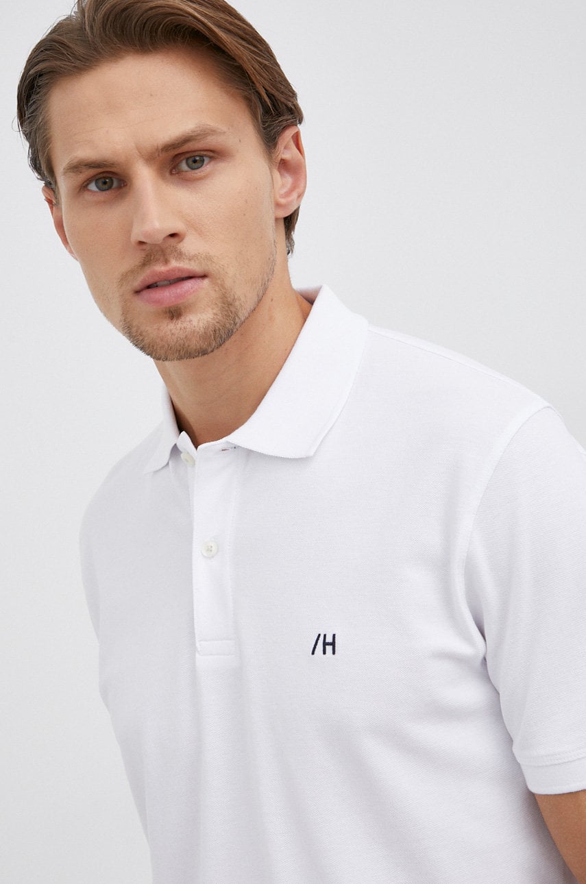 Selected tricou polo bărbați, culoarea alb, material neted