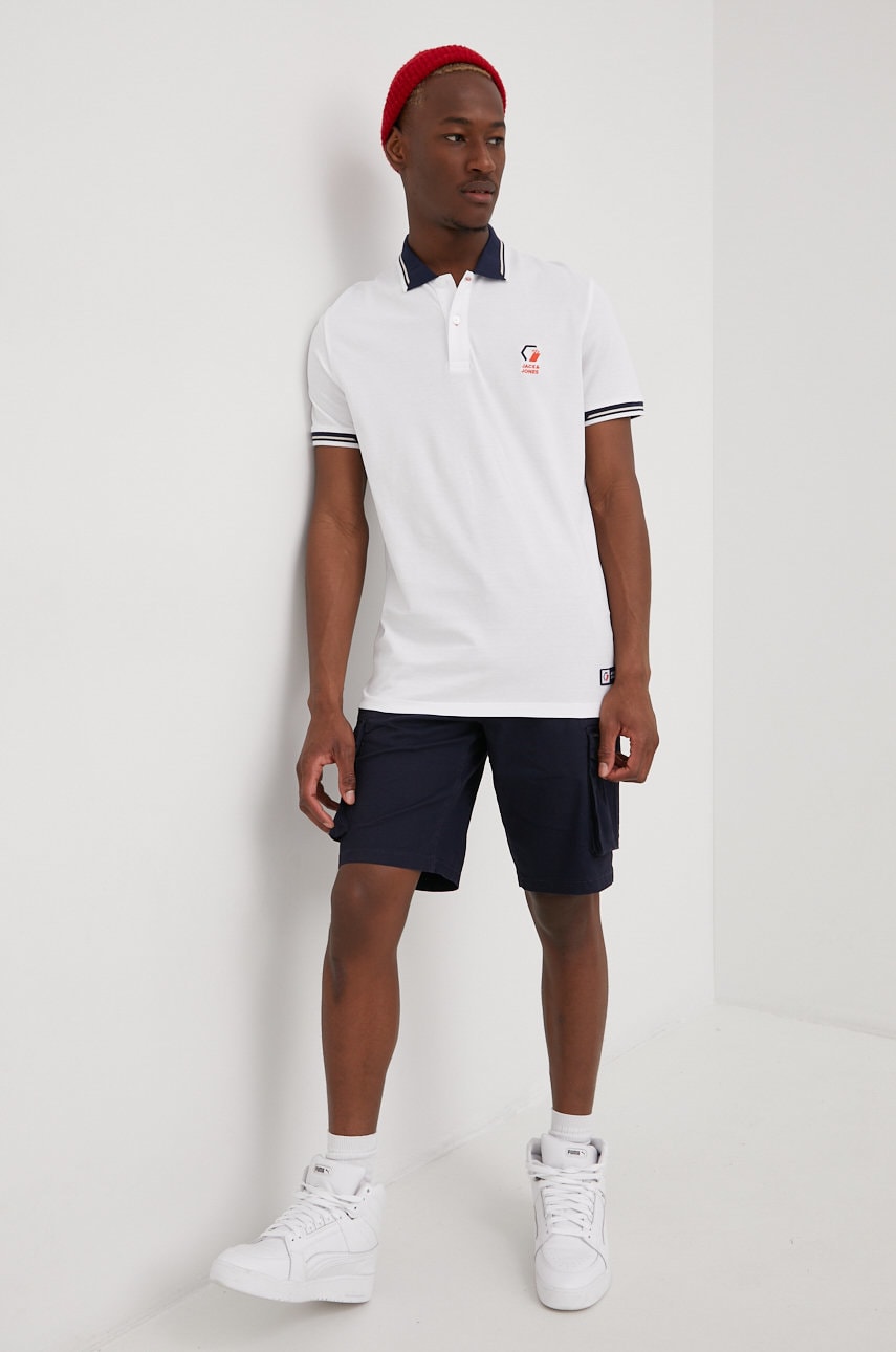 Jack & jones polo de bumbac culoarea alb, neted