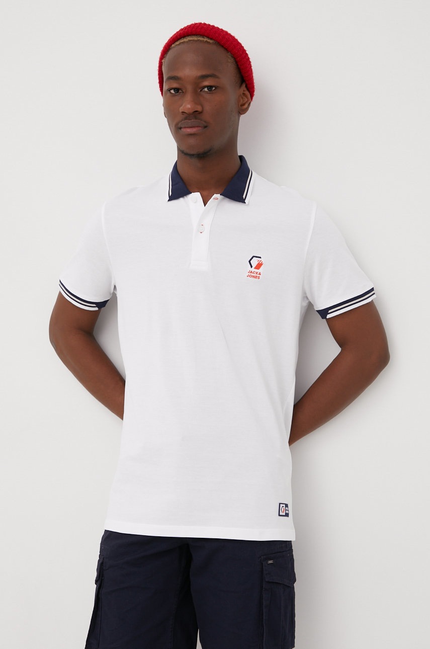 

Хлопковое поло Jack & Jones цвет белый однотонный