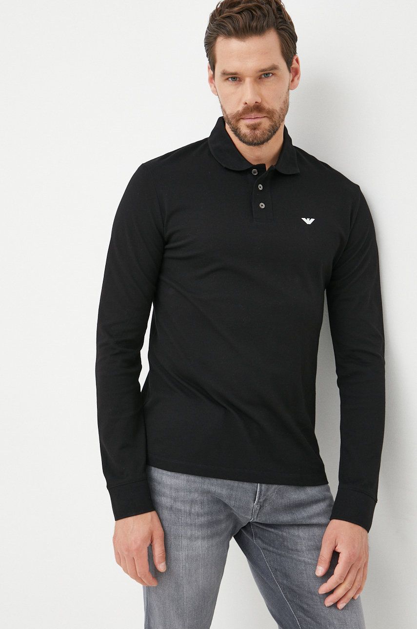 Emporio Armani Longsleeve Din Bumbac Culoarea Negru, Neted