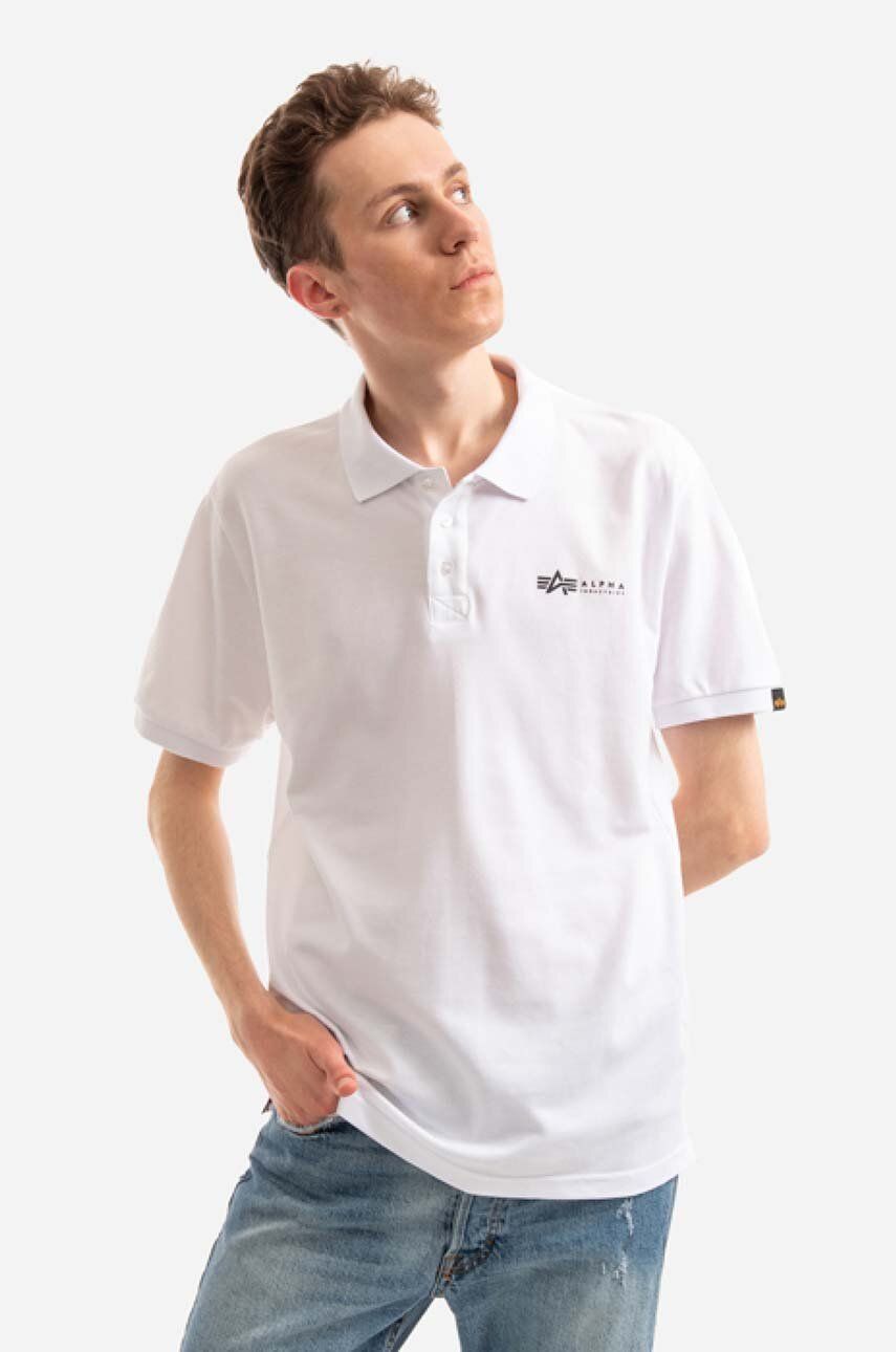 Bavlněné polo tričko Alpha Industries bílá barva, 106600.09-white - bílá -  100 % Bavlna