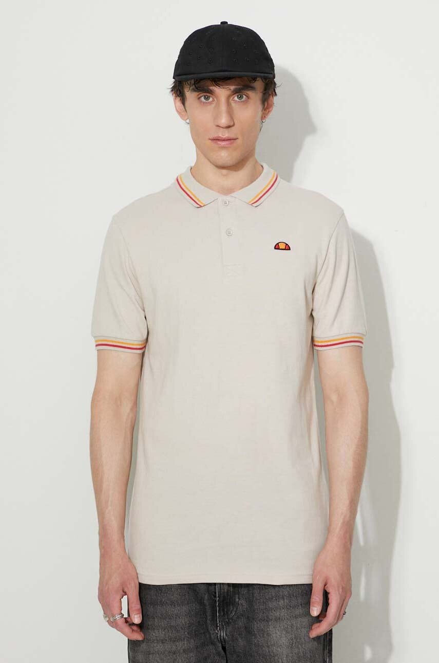 Levně Bavlněné polo tričko Ellesse béžová barva, SHR18077-WHITE