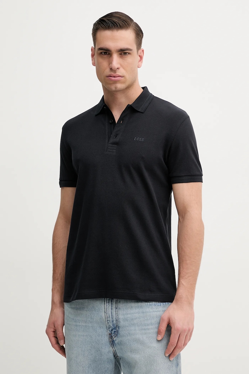 BOSS Green polo de bumbac culoarea albastru marin, neted, 50469055 BOSS Green polo de bumbac culoarea albastru marin, neted, 50469055