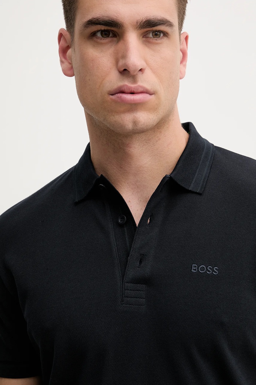 BOSS Green pamut póló sötétkék, sima, 50469055 termék 2. képe
