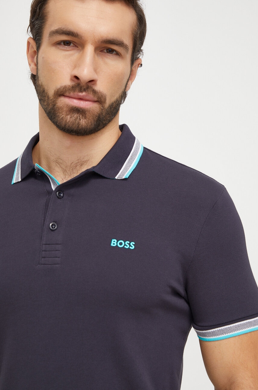 BOSS Green polo de bumbac culoarea bleumarin, uni 50469055