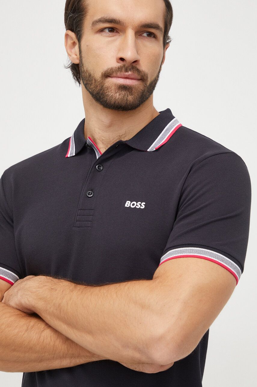 BOSS Green polo de bumbac culoarea negru, uni 50469055