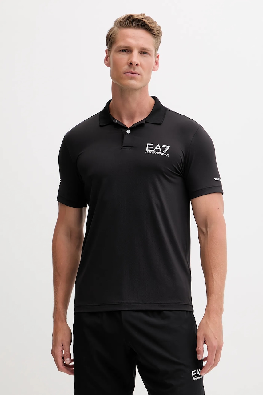 EA7 Emporio Armani tricou polo barbati, culoarea negru, cu imprimeu