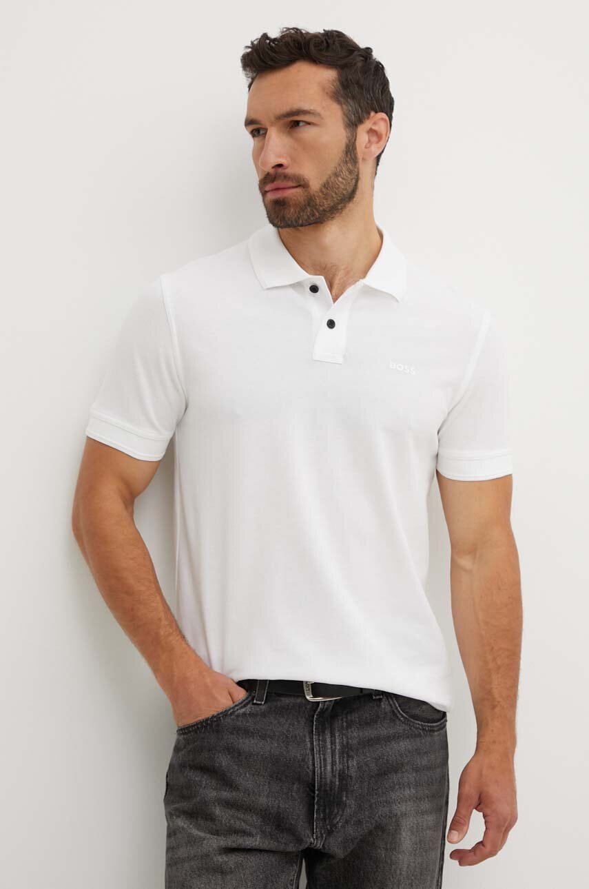 BOSS Orange polo de bumbac culoarea alb, neted, 50507813