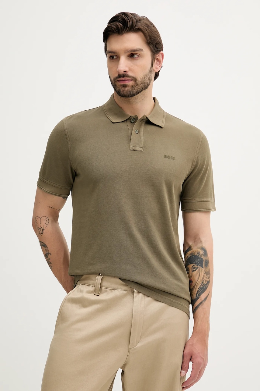 BOSS Orange polo de bumbac culoarea negru, uni, 50507813