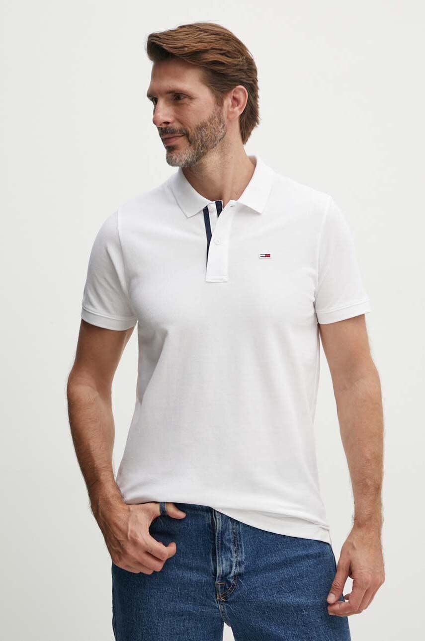 Tommy Jeans polo de bumbac culoarea alb, neted, DM0DM15370