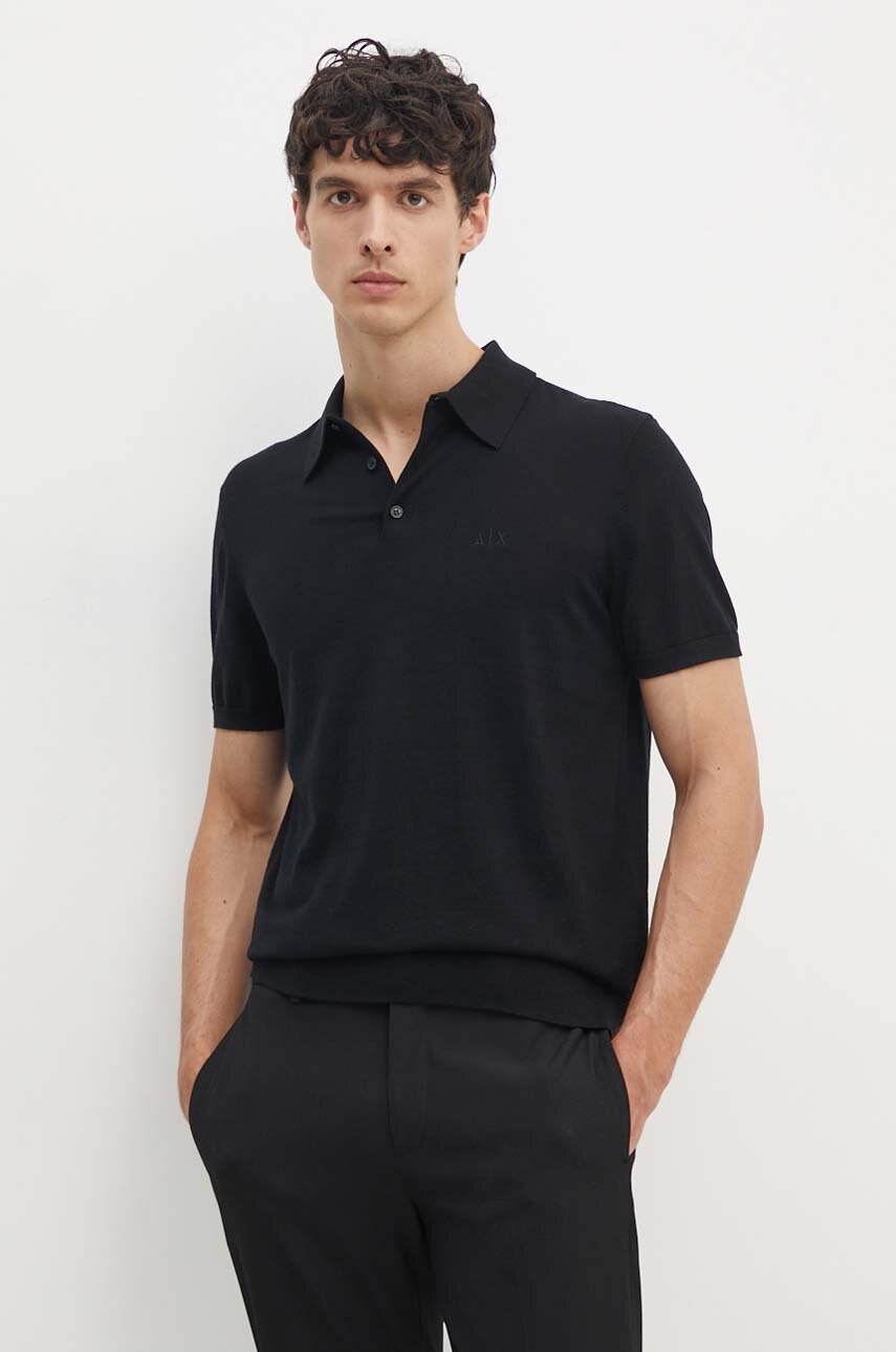 

Памучна тениска с яка Armani Exchange в черно с изчистен дизайн 8NZF5D ZM3JZ, Черен