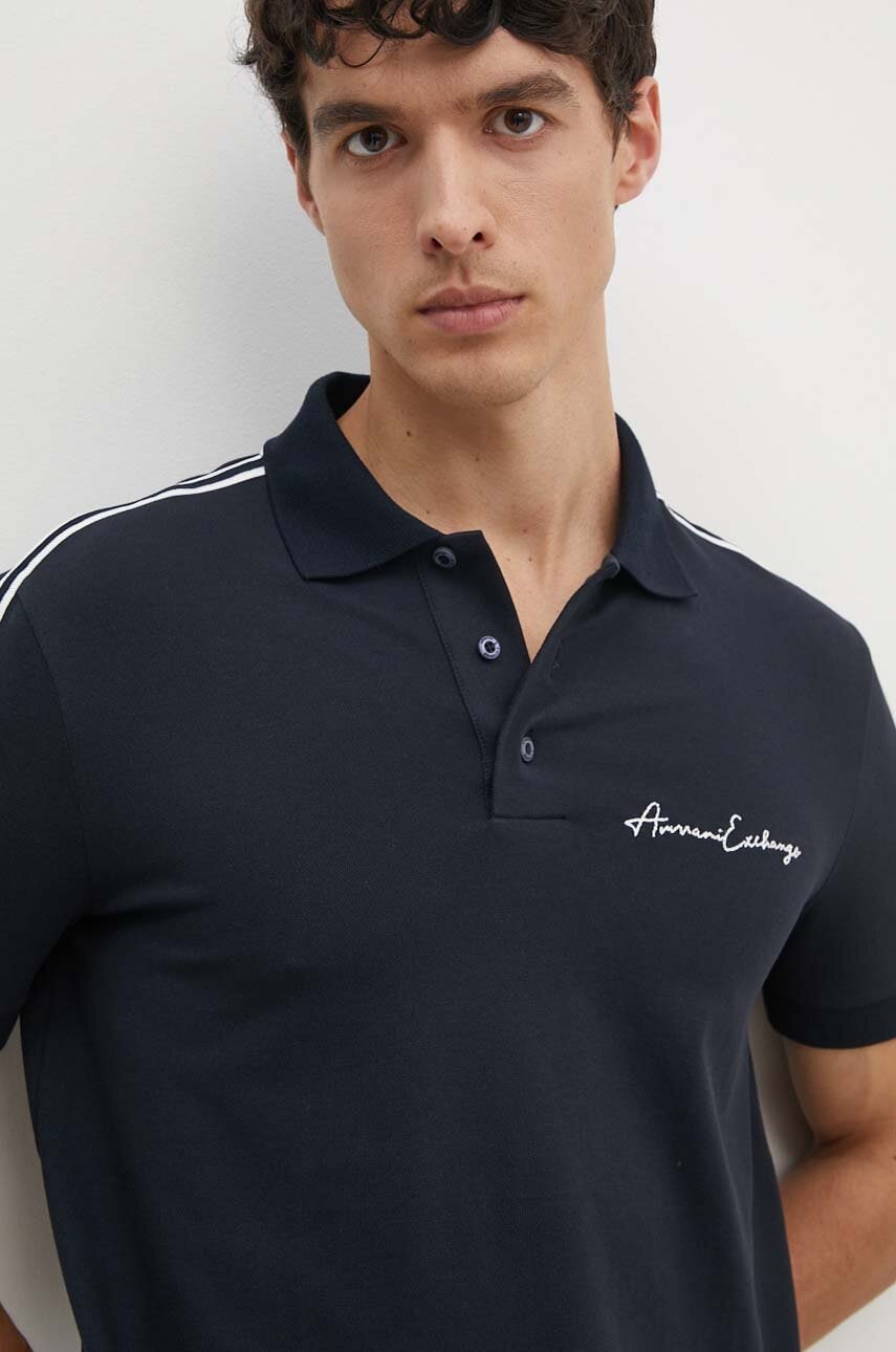 Armani Exchange tricou polo barbati, culoarea albastru marin, cu imprimeu, 8NZFSG ZJ81Z