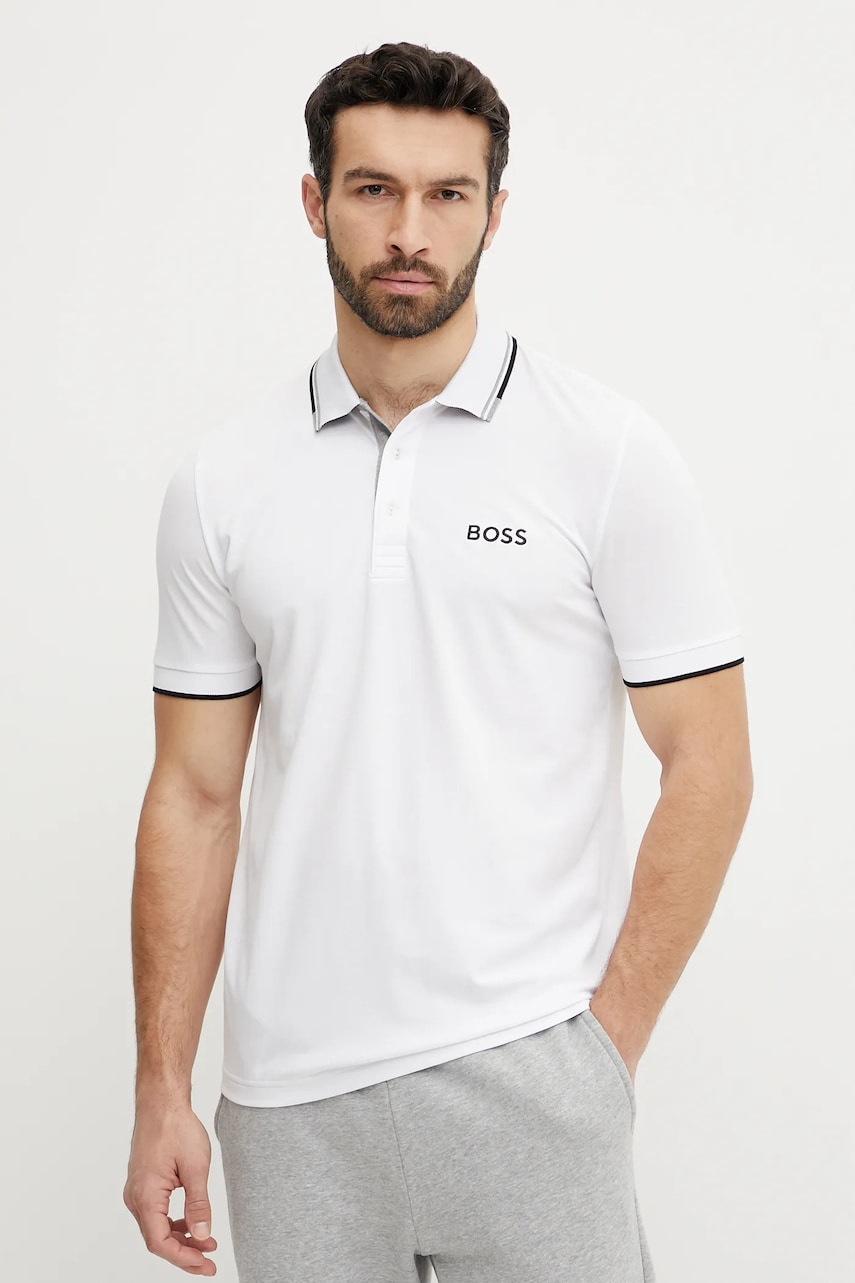 BOSS Green tricou polo barbati, culoarea alb, cu imprimeu, 50469102 BOSS Green tricou polo barbati, culoarea alb, cu imprimeu, 50469102