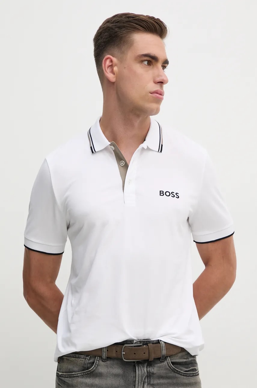 Boss Green tricou polo barbati, culoarea alb, cu imprimeu, 50469102 Boss Green tricou polo barbati, culoarea alb, cu imprimeu, 50469102