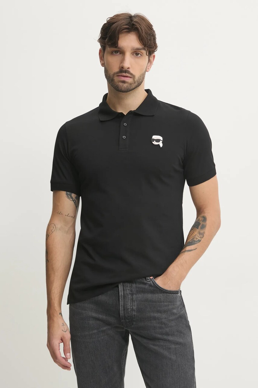 Levně Bavlněné polo tričko Karl Lagerfeld černá barva, s aplikací, 500224.745710
