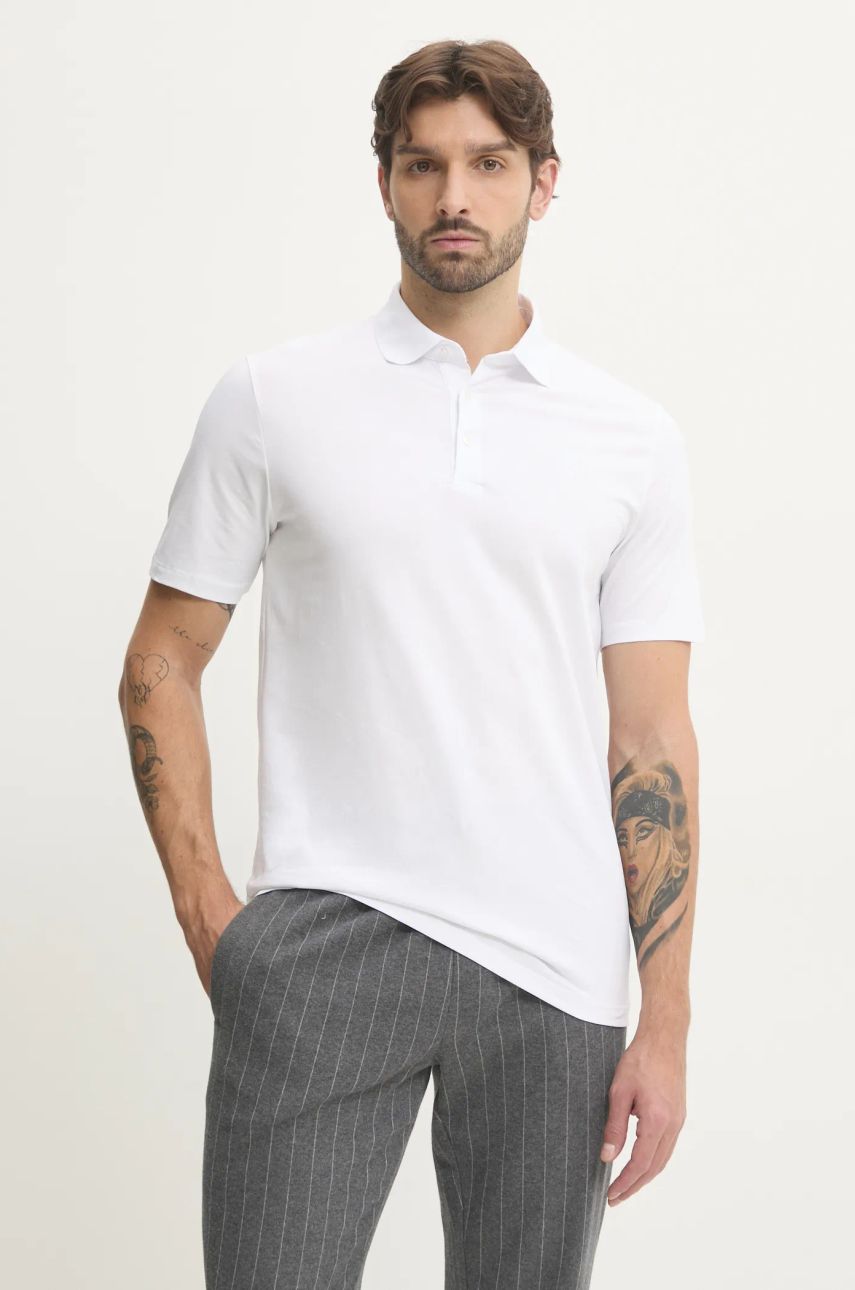 Karl Lagerfeld tricou polo barbati, culoarea alb, neted, 500221.745750