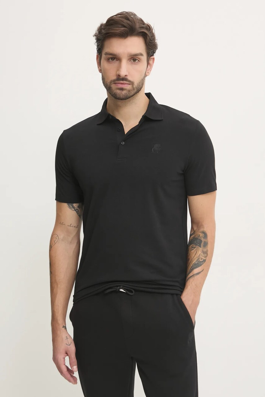 Karl Lagerfeld tricou polo barbati, culoarea negru, neted, 500221.745750