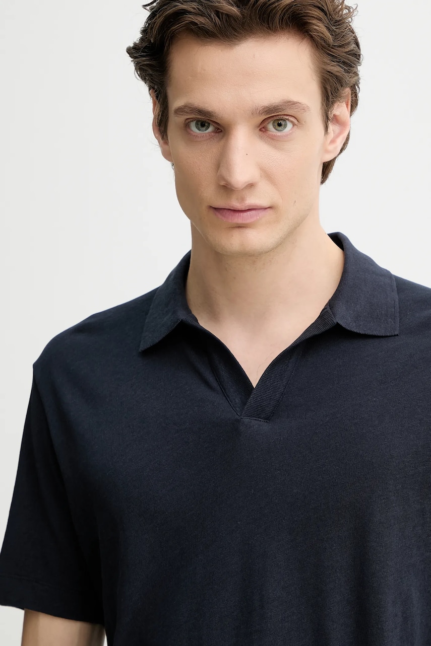 Marc O'Polo tricou polo din in barbati, culoarea albastru marin, neted, M23209153026