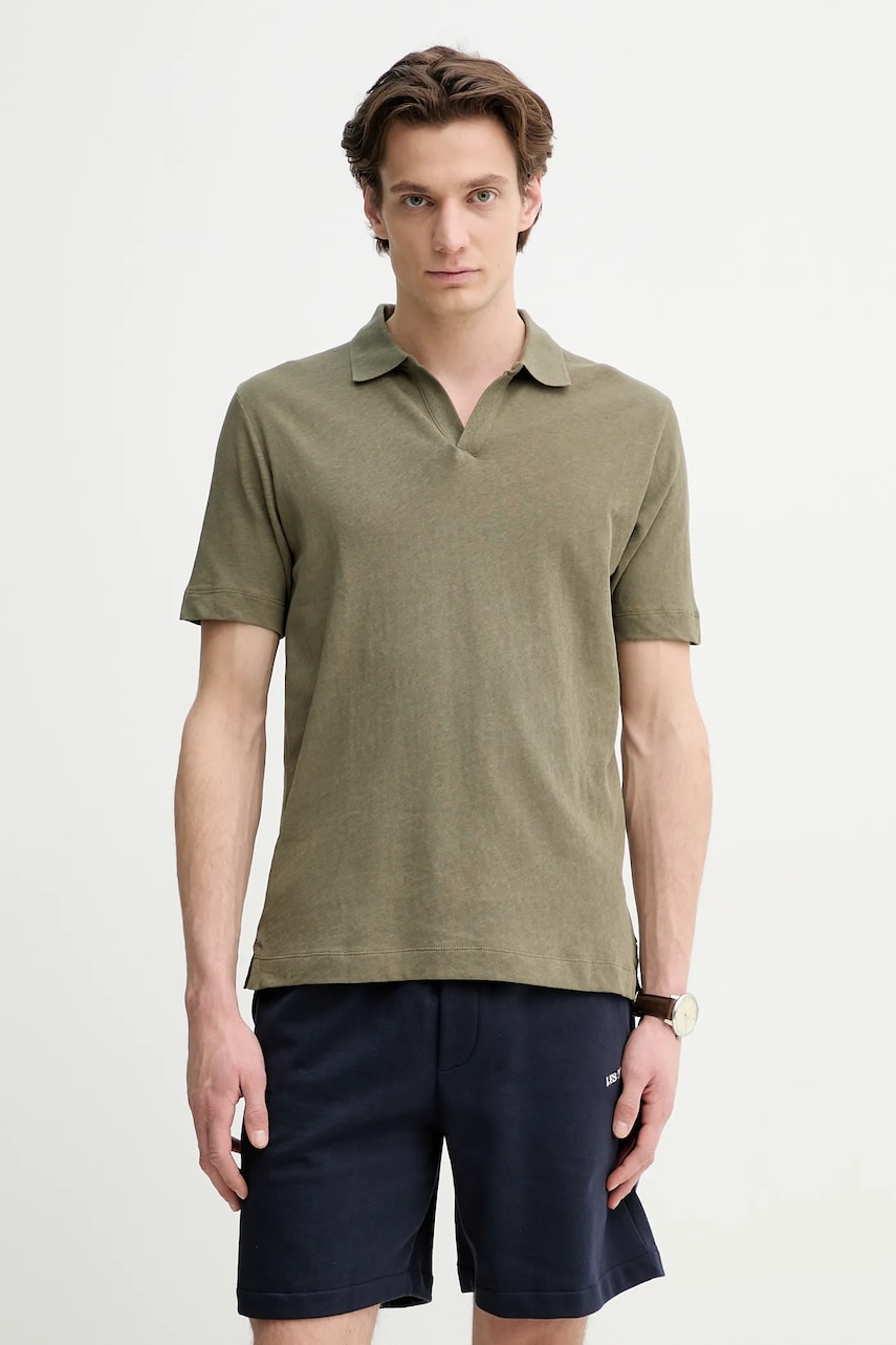 Marc O'Polo tricou polo din in barbati, culoarea verde, neted, M23209153026 Marc O'Polo tricou polo din in barbati, culoarea verde, neted, M23209153026