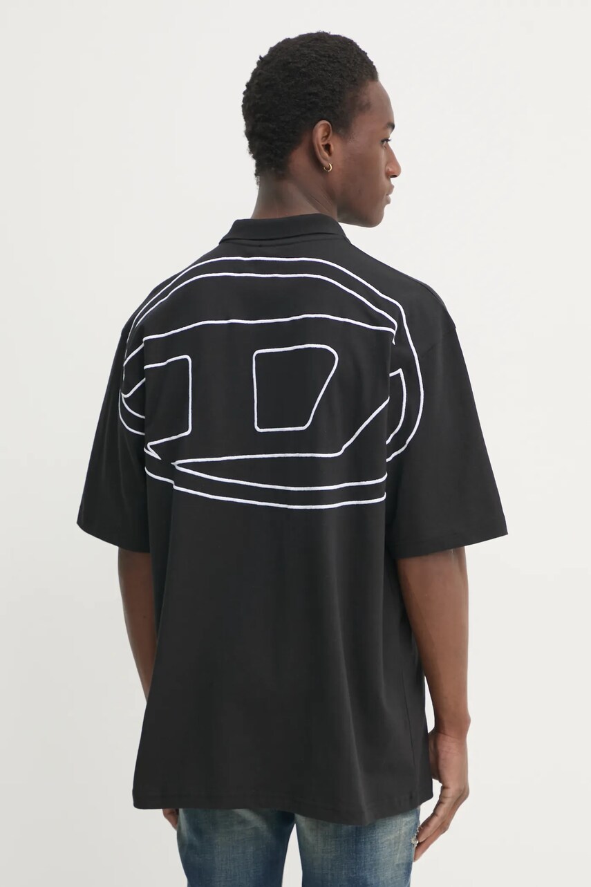 Diesel polo de bumbac culoarea negru, neted, A10763.0HGAM