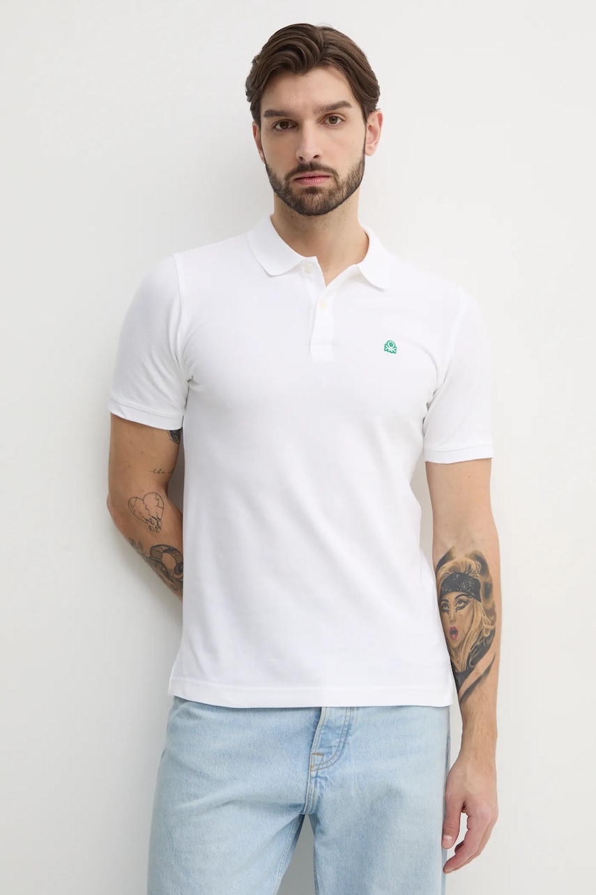 United Colors of Benetton tricou polo barbati, culoarea alb, neted, 3WG9U301Z United Colors of Benetton tricou polo barbati, culoarea alb, neted, 3WG9U301Z