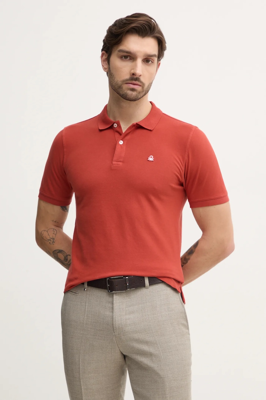 United Colors of Benetton tricou polo barbati, culoarea portocaliu, neted, 3WG9U301Z