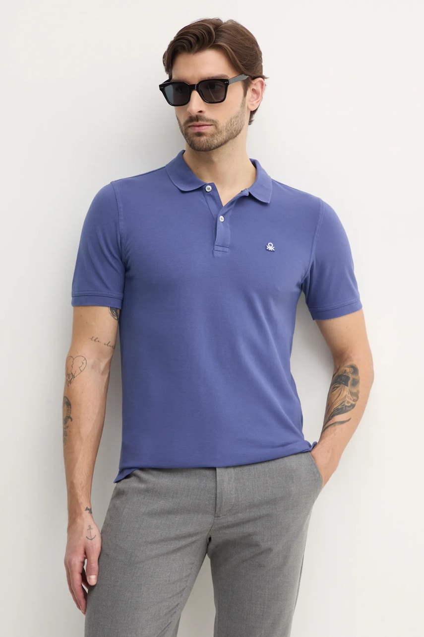 United Colors of Benetton tricou polo barbati, culoarea violet, neted, 3WG9U301Z United Colors of Benetton tricou polo barbati, culoarea violet, neted, 3WG9U301Z