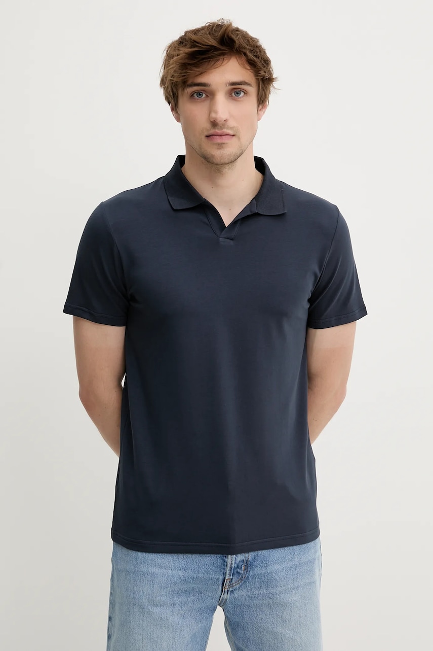 Filippa K tricou polo culoarea bleumarin, uni, 28909