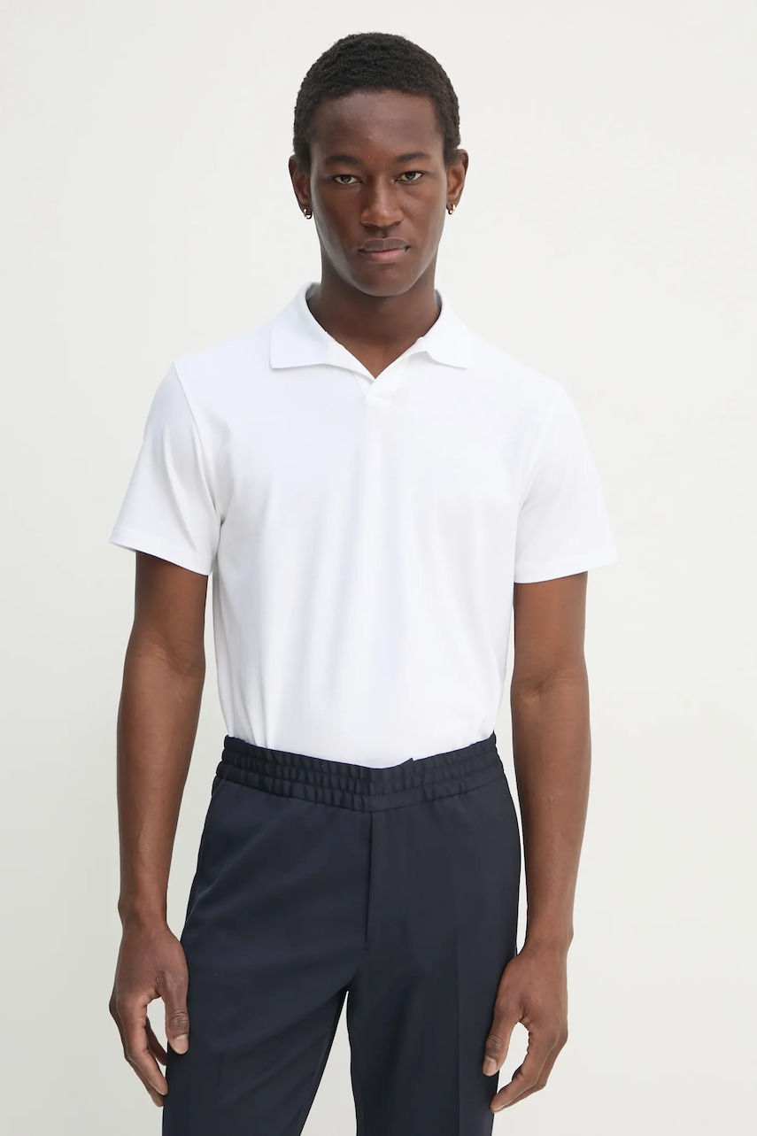 Filippa K tricou polo barbati, culoarea bej, neted, 29231