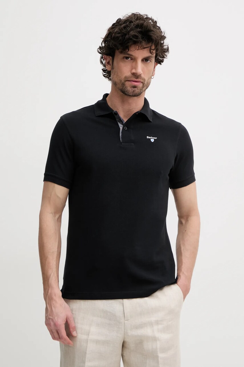 Barbour polo de bumbac Tartan Pique Polo Shirt bărbați, culoarea negru, uni, MML0012 Barbour polo de bumbac Tartan Pique Polo Shirt bărbați, culoarea negru, uni, MML0012