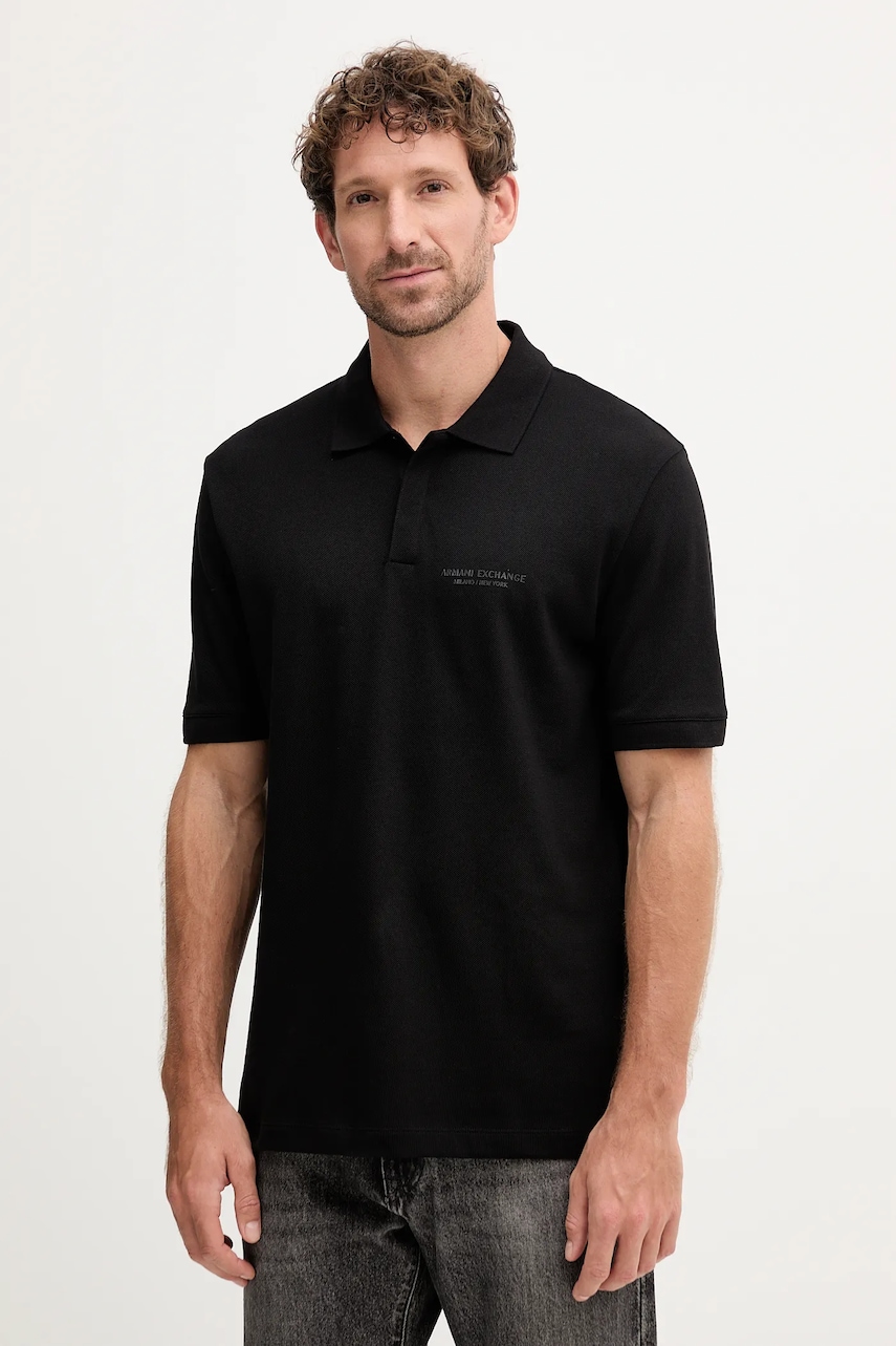 Armani Exchange polo de bumbac culoarea negru, uni, XM001286 AF10366