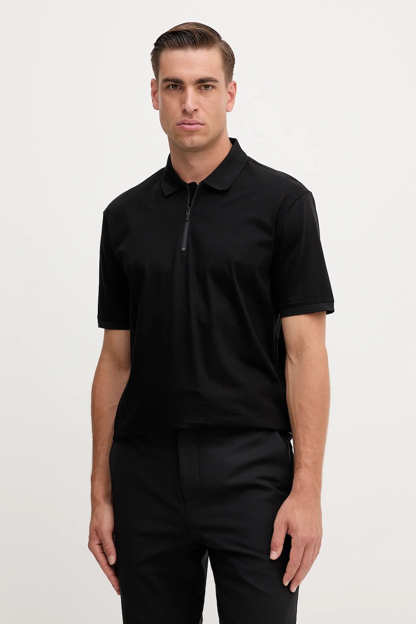 Armani Exchange polo de bumbac culoarea negru, uni, XM001291 AF10364