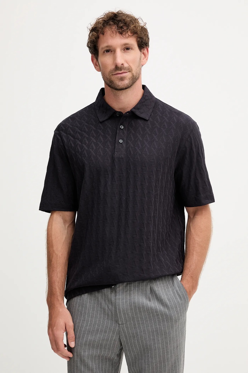 Levně Bavlněné polo tričko Armani Exchange pánské, tmavomodrá barva, XM001292 AF10337