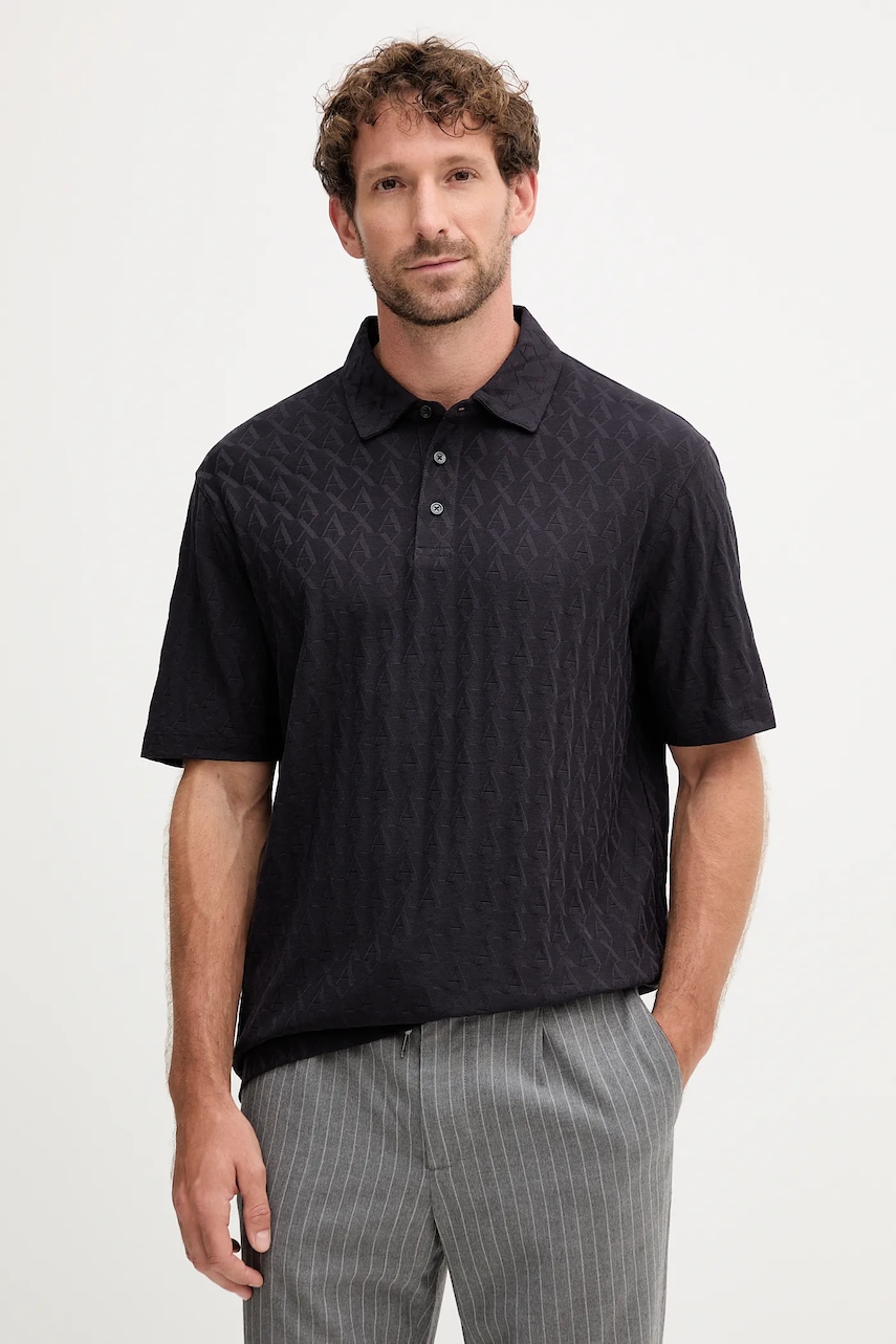 Armani Exchange polo de bumbac culoarea albastru marin, uni, XM001292 AF10337