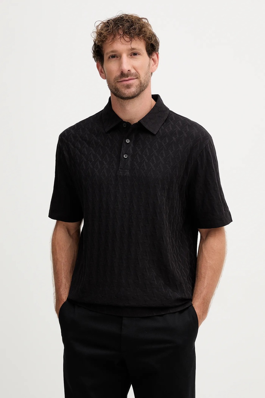 Levně Bavlněné polo tričko Armani Exchange pánské, černá barva, XM001292 AF10337