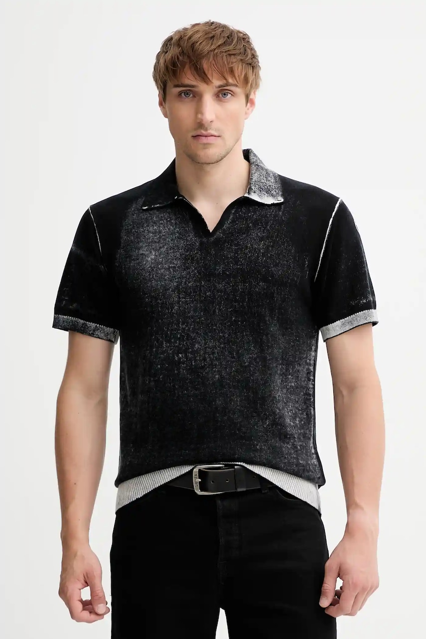 Diesel polo de bumbac K-LORENZO-SS culoarea negru, neted, A18127.0BEAR