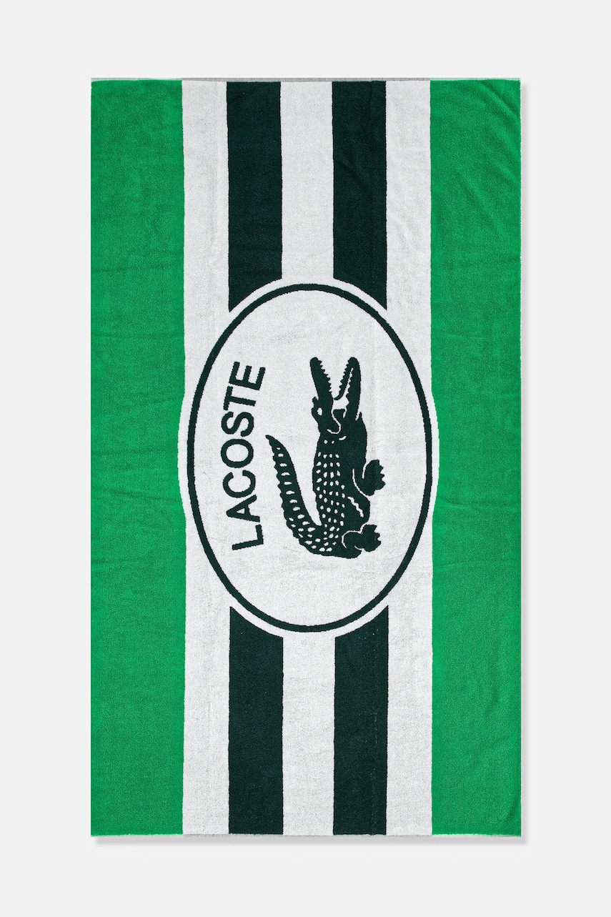 Levně Bavlněný plážový ručník Lacoste LBADGE Vert 90 x 160 cm zelená barva