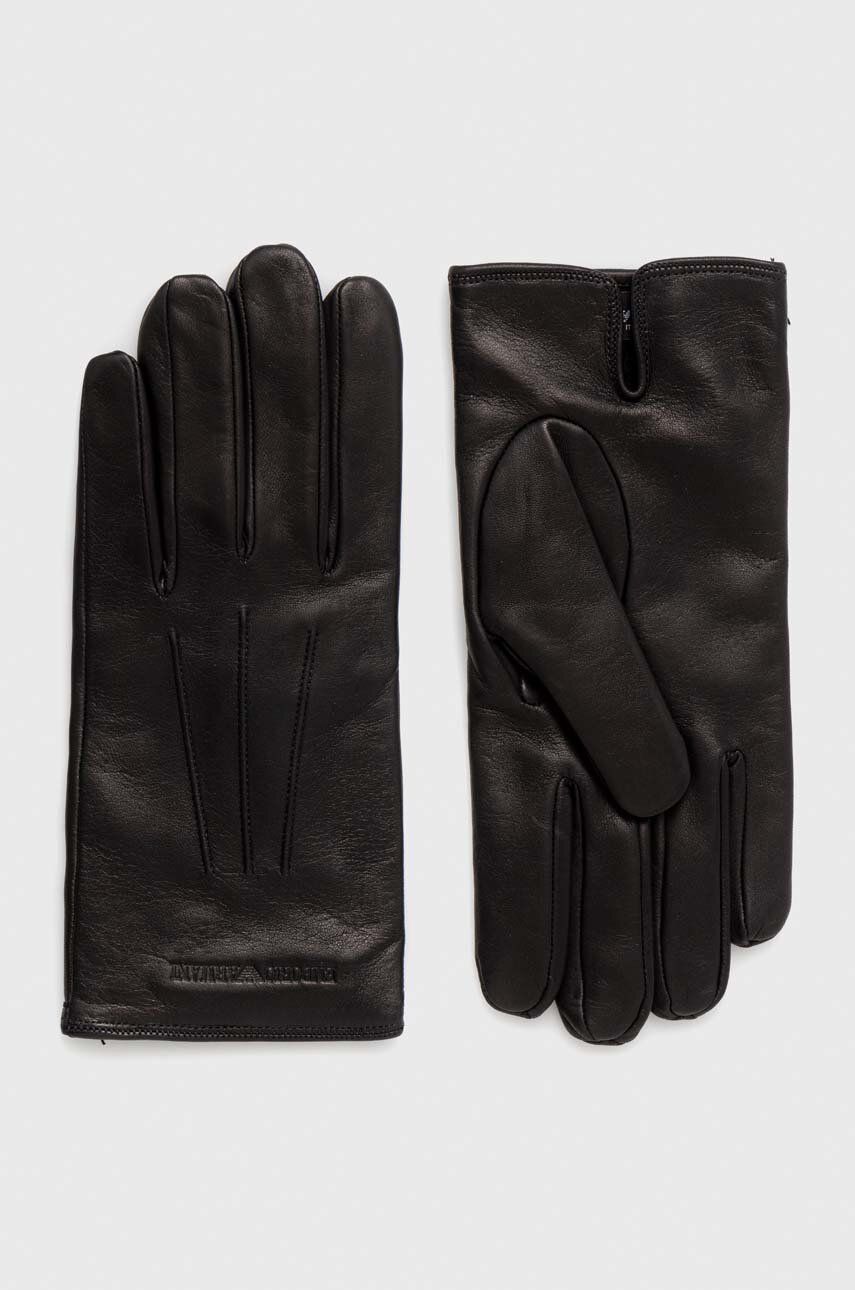 Kožené rukavice Emporio Armani pánske, čierna farba
