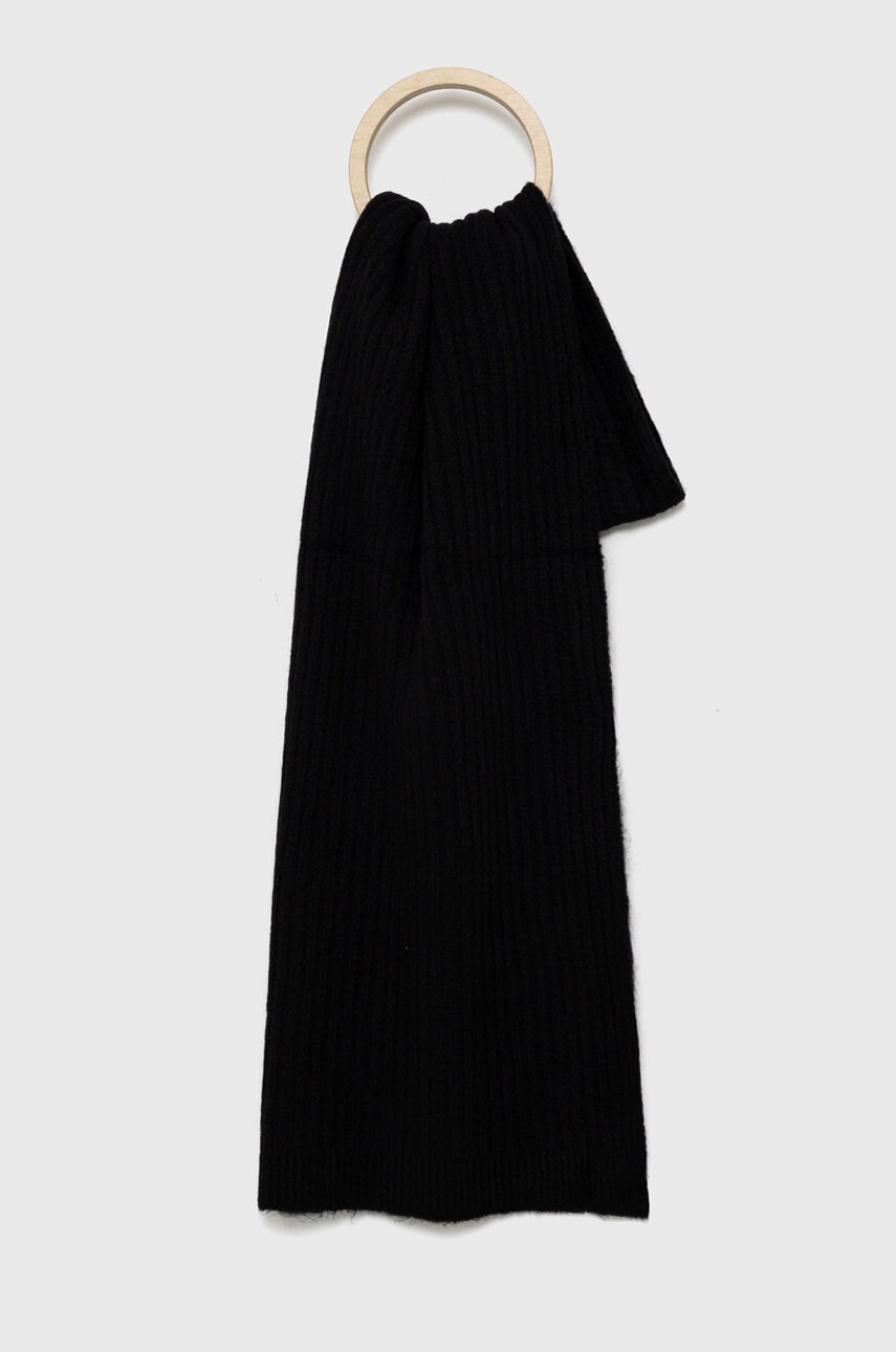 Pieces esarfa din amestec de lana culoarea negru, neted