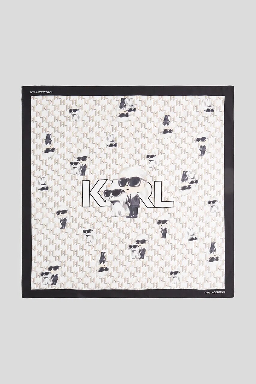 Karl Lagerfeld eșarfă de mătase culoarea alb, cu imprimeu, A3W33066