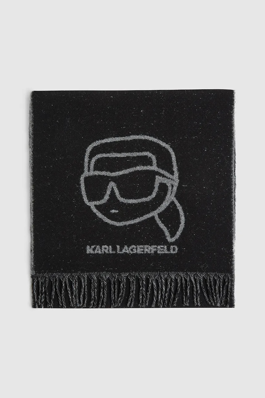 Karl Lagerfeld eșarfă cu lână culoarea negru, cu imprimeu, A4W33051