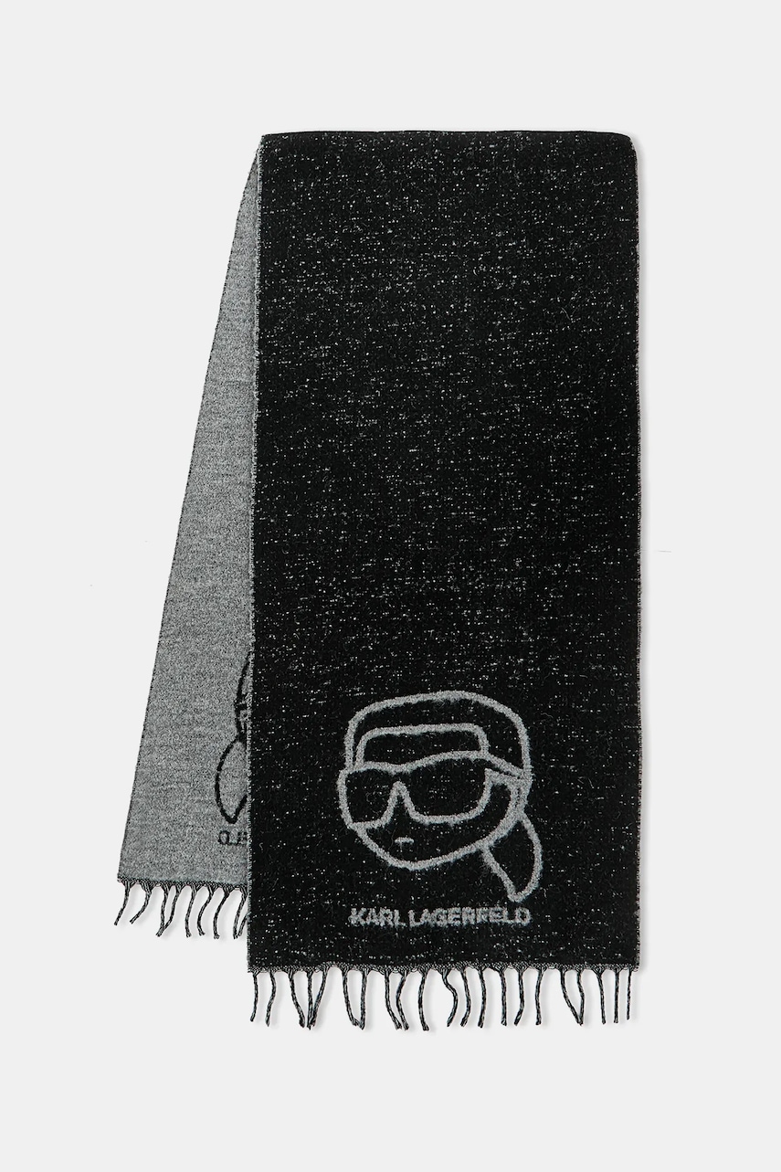 Karl Lagerfeld eșarfă cu lână culoarea negru, cu imprimeu, A4W33051