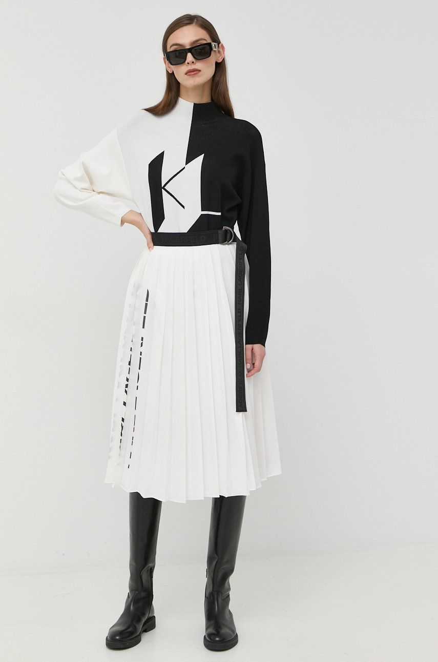 Karl Lagerfeld spódnica kolor biały midi rozkloszowana