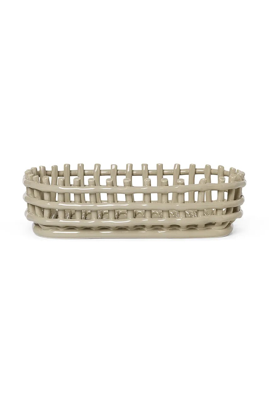 Levně Dekorativní koš ferm LIVING Ceramic Basket béžová barva