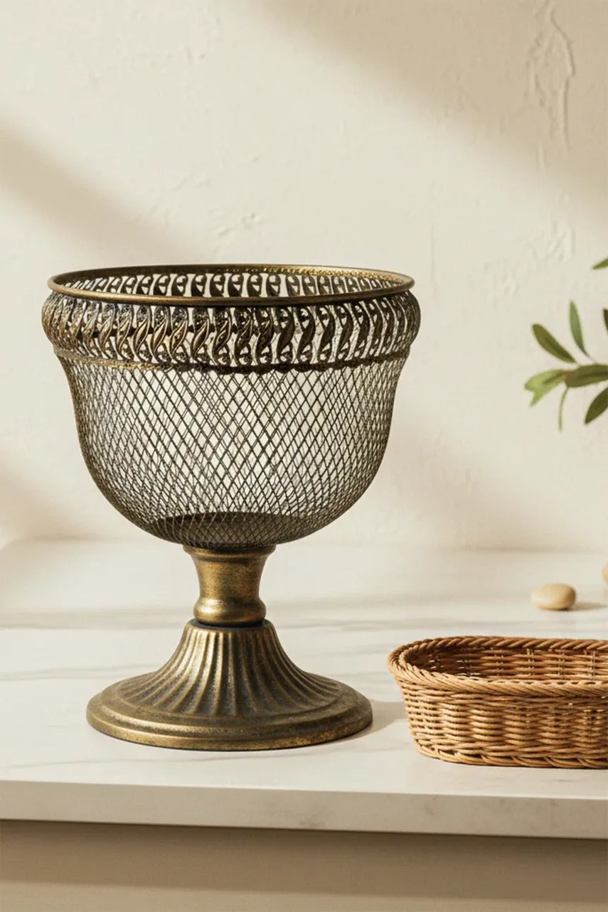 Μπολ για φρούτα από παλαιωμένο μέταλλο 22 x 17 x 27 cm φωτογραφία