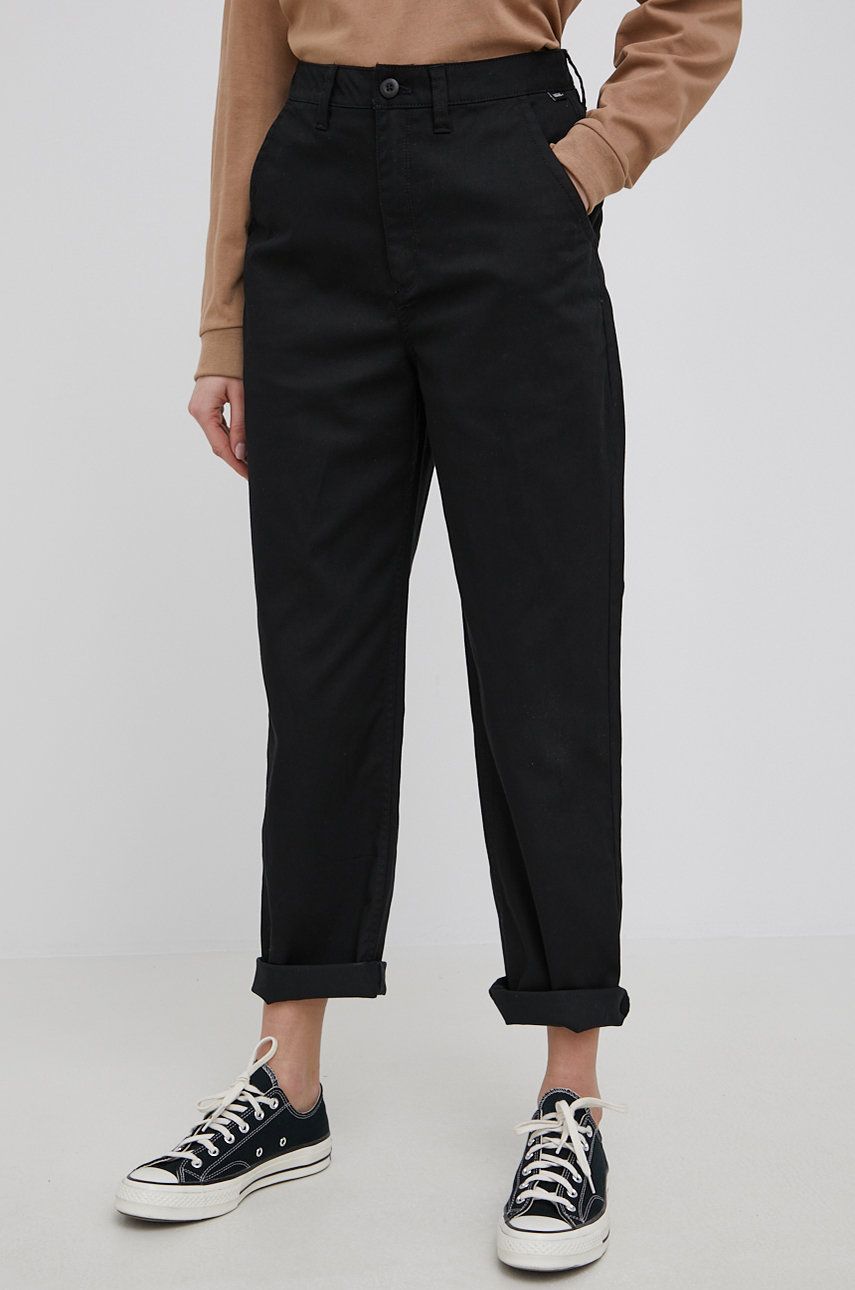 Vans pantaloni femei, culoarea negru, drept, high waist imagine reduceri black friday 2021 answear.ro
